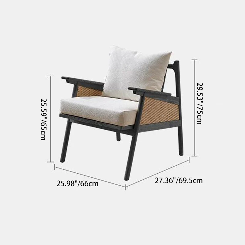Contemporary Scandinavian Square Rattan Ash Wood Accent Chair Backrest For Living Room