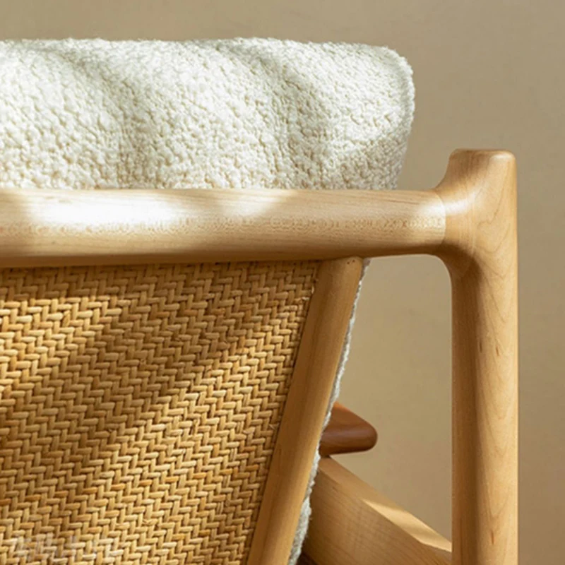 Contemporary Scandinavian Square Rattan Ash Wood Accent Chair Backrest For Living Room