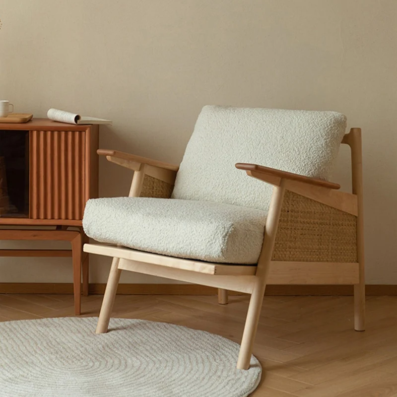Contemporary Scandinavian Square Rattan Ash Wood Accent Chair Backrest For Living Room