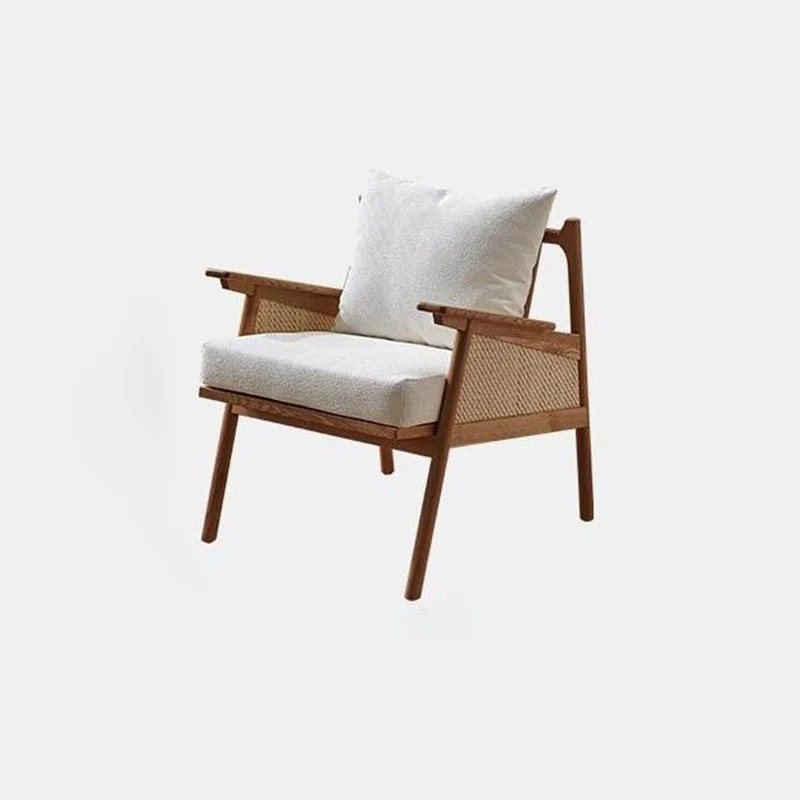 Contemporary Scandinavian Square Rattan Ash Wood Accent Chair Backrest For Living Room