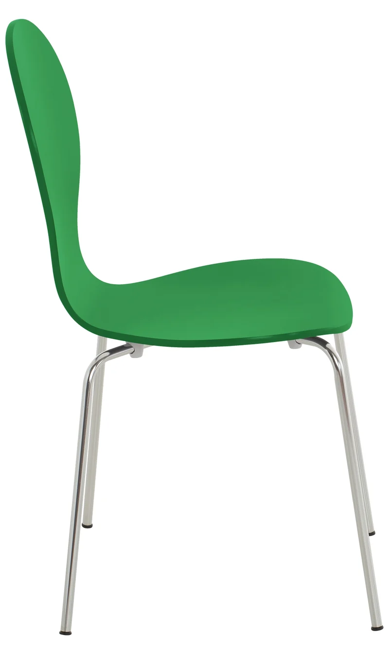 Lot de 4 chaises de cuisine salle à manger empilables dossier arrondi en bois vert et métal chromé 10_0003176