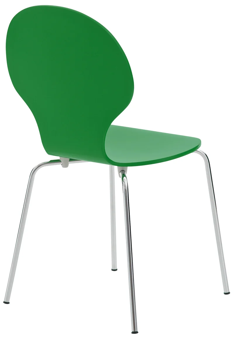 Lot de 4 chaises de cuisine salle à manger empilables dossier arrondi en bois vert et métal chromé 10_0003176