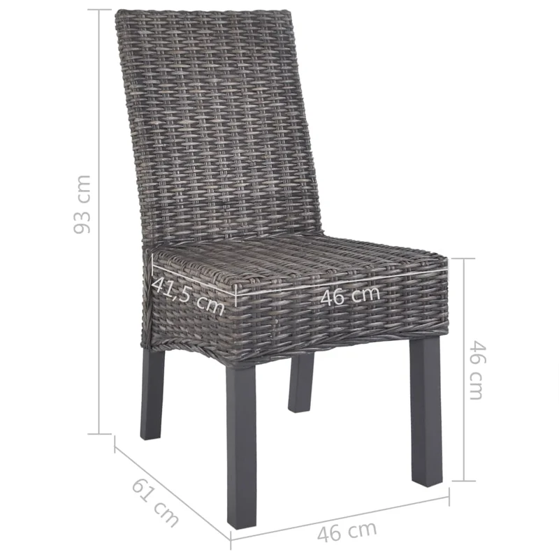 Lot de 2 chaises de salle à manger cuisine marron Rotin kubu et bois de manguier CDS020703