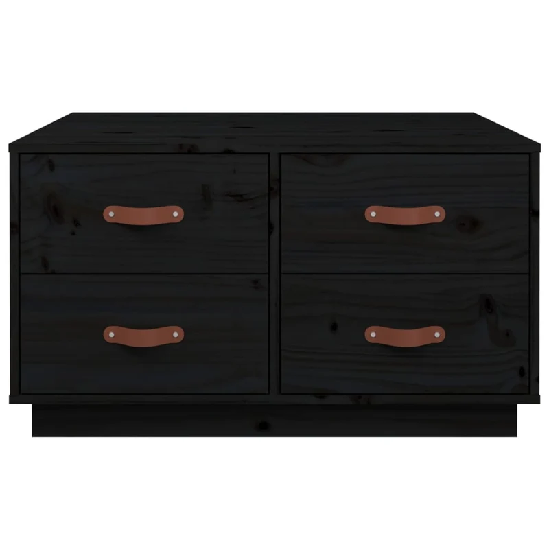 Table basse avec 4 tiroirs design moderne et contemporain 80 x 80 x 45 cm bois massif de pin noir DEC039795