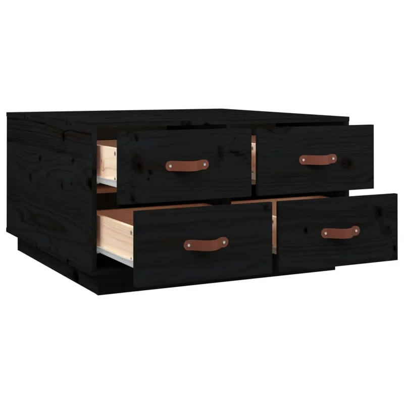 Table basse avec 4 tiroirs design moderne et contemporain 80 x 80 x 45 cm bois massif de pin noir DEC039795