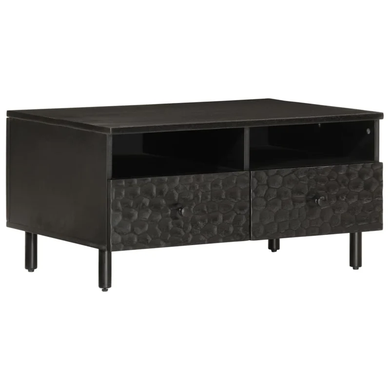 Table basse avec tiroirs design moderne et contemporain 80 x 54 x 40 cm bois massif de manguier noir et fer DEC039780