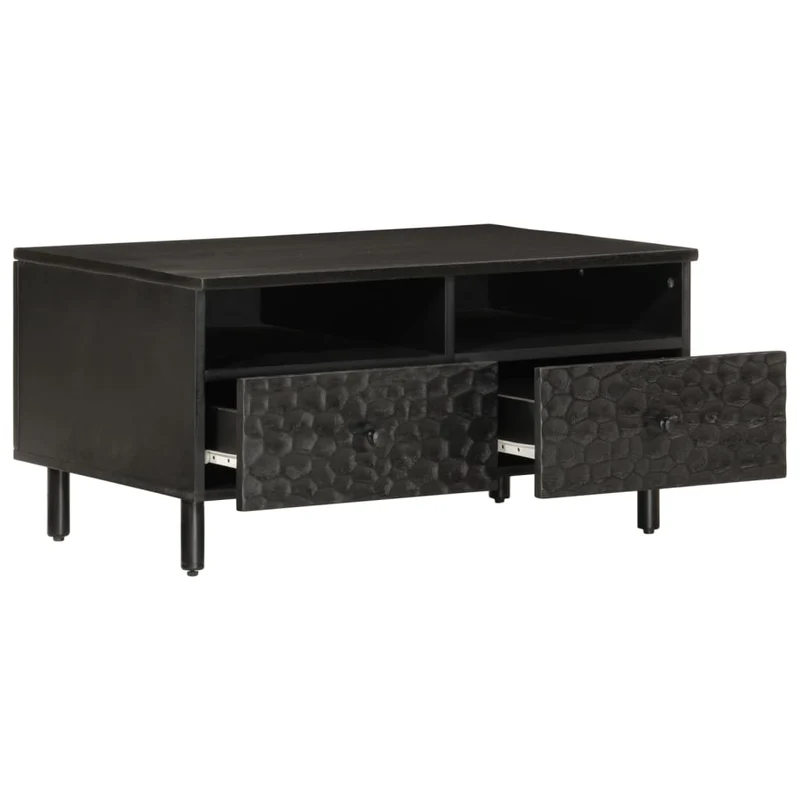 Table basse avec tiroirs design moderne et contemporain 80 x 54 x 40 cm bois massif de manguier noir et fer DEC039780