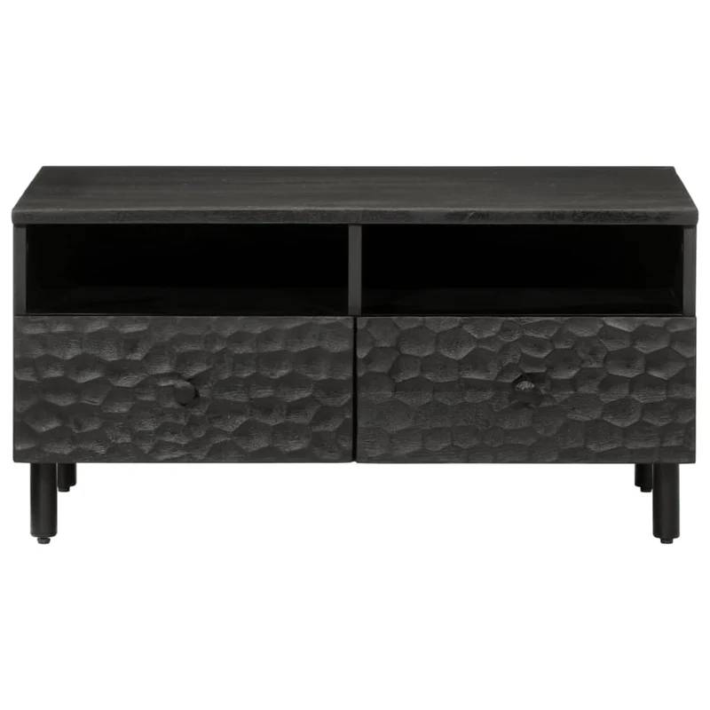 Table basse avec tiroirs design moderne et contemporain 80 x 54 x 40 cm bois massif de manguier noir et fer DEC039780