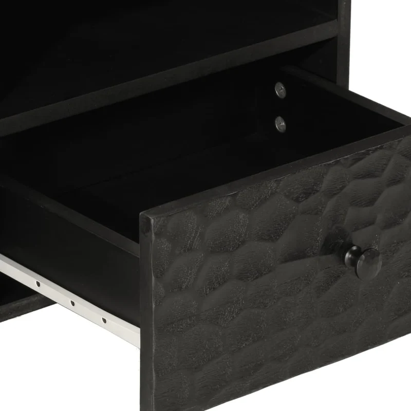 Table basse avec tiroirs design moderne et contemporain 80 x 54 x 40 cm bois massif de manguier noir et fer DEC039780