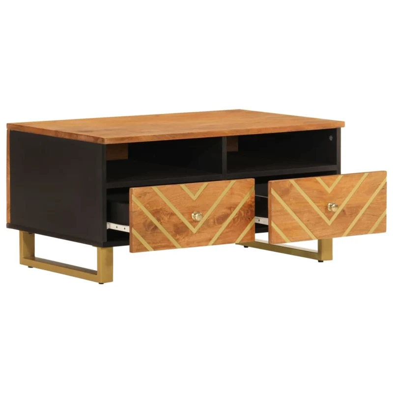 Table basse avec tiroirs design moderne et contemporaine et 80 x 54 x 40 cm bois de massif manguier MDF et fer DEC039450