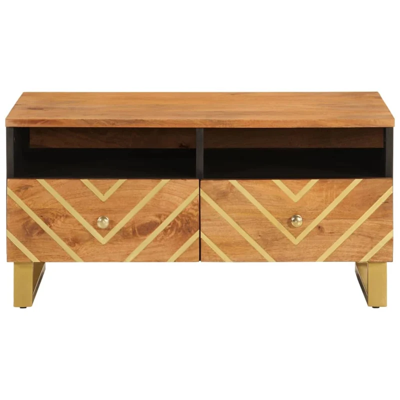 Table basse avec tiroirs design moderne et contemporaine et 80 x 54 x 40 cm bois de massif manguier MDF et fer DEC039450