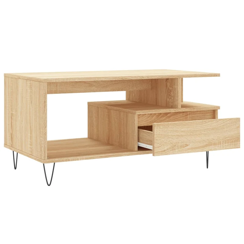 Table basse avec tiroir et étagère design moderne et contemporaine 90 x 49 x 45 cm bois d'ingénierie et métal DEC039032