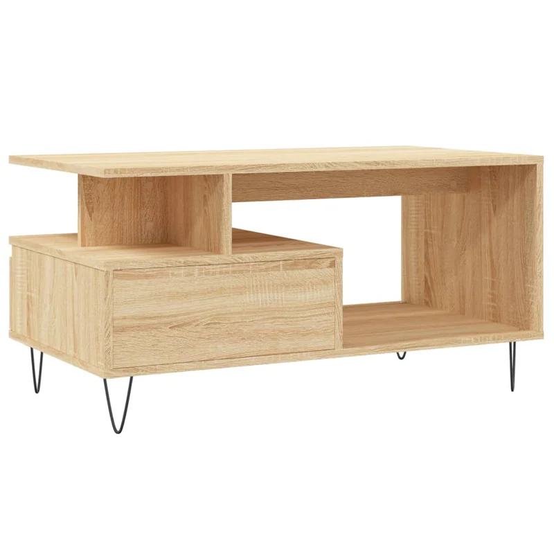 Table basse avec tiroir et étagère design moderne et contemporaine 90 x 49 x 45 cm bois d'ingénierie et métal DEC039032
