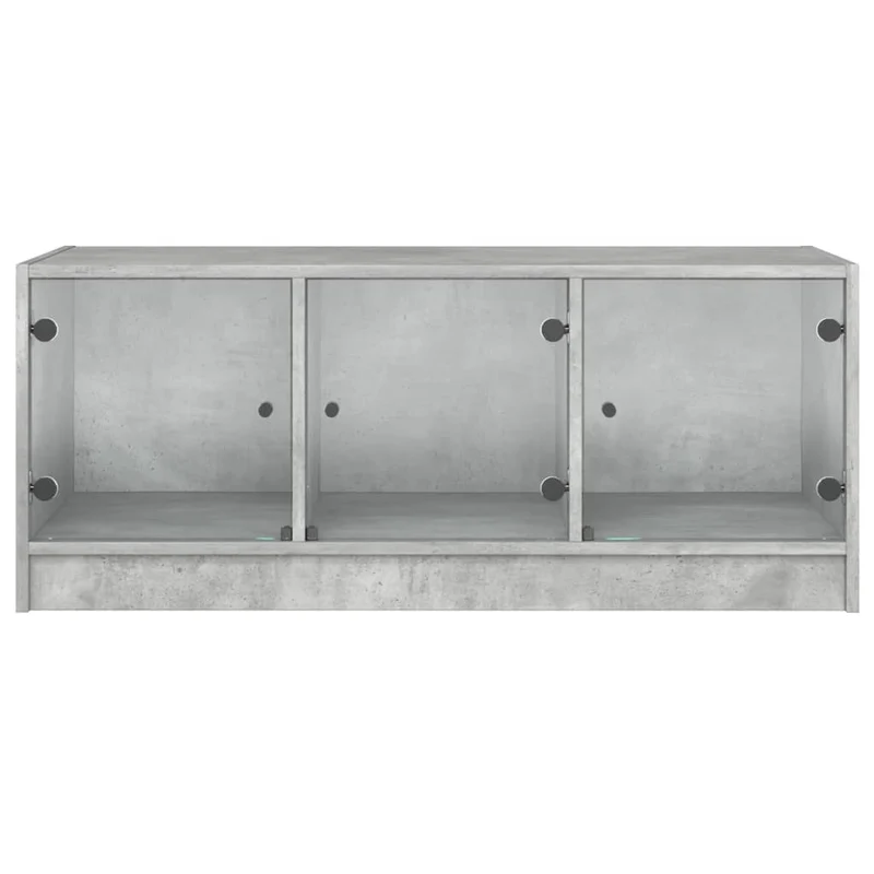 Table basse de salon design moderne avec portes en verre 102 x 50 x 42 cm bois d'ingénierie gris et verre DEC037734
