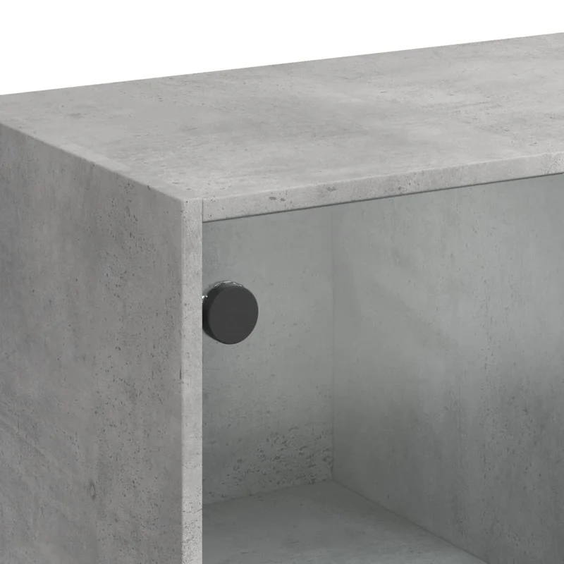 Table basse de salon design moderne avec portes en verre 102 x 50 x 42 cm bois d'ingénierie gris et verre DEC037734