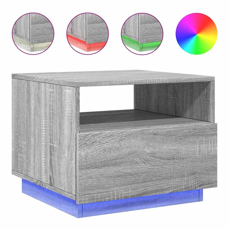 Table basse de salon avec tiroir design moderne avec lumières LED 50 x 49 x 40 cm bois d'ingénierie gris DEC037689