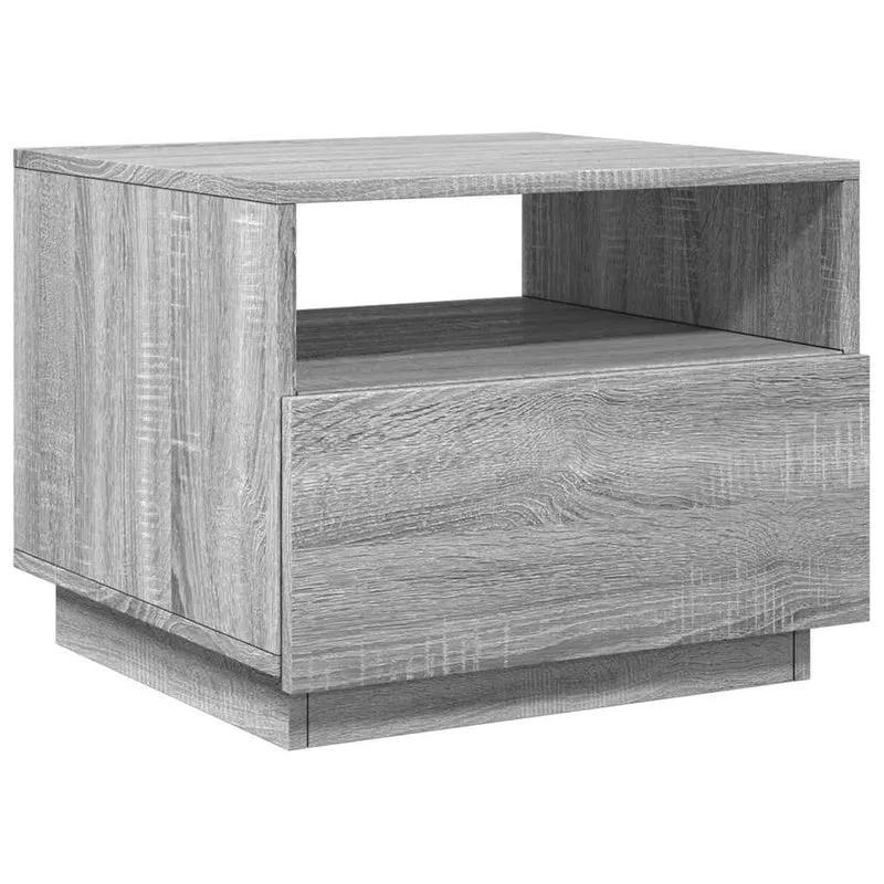 Table basse de salon avec tiroir design moderne avec lumières LED 50 x 49 x 40 cm bois d'ingénierie gris DEC037689