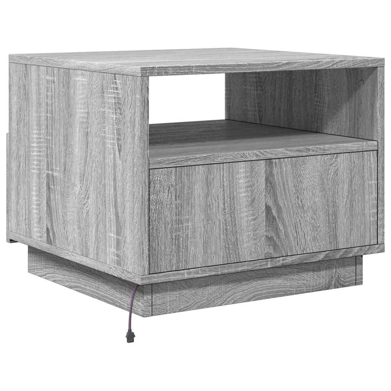 Table basse de salon avec tiroir design moderne avec lumières LED 50 x 49 x 40 cm bois d'ingénierie gris DEC037689