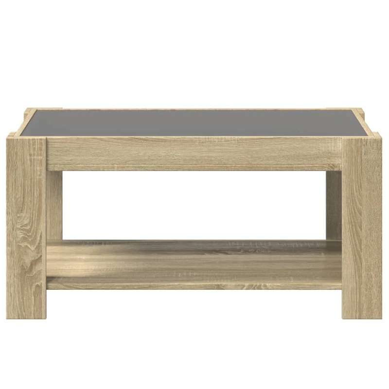Table basse de salon design moderne avec LED 93 x 53 x 45 cm bois d'ingénierie couleur chêne et verre DEC037422