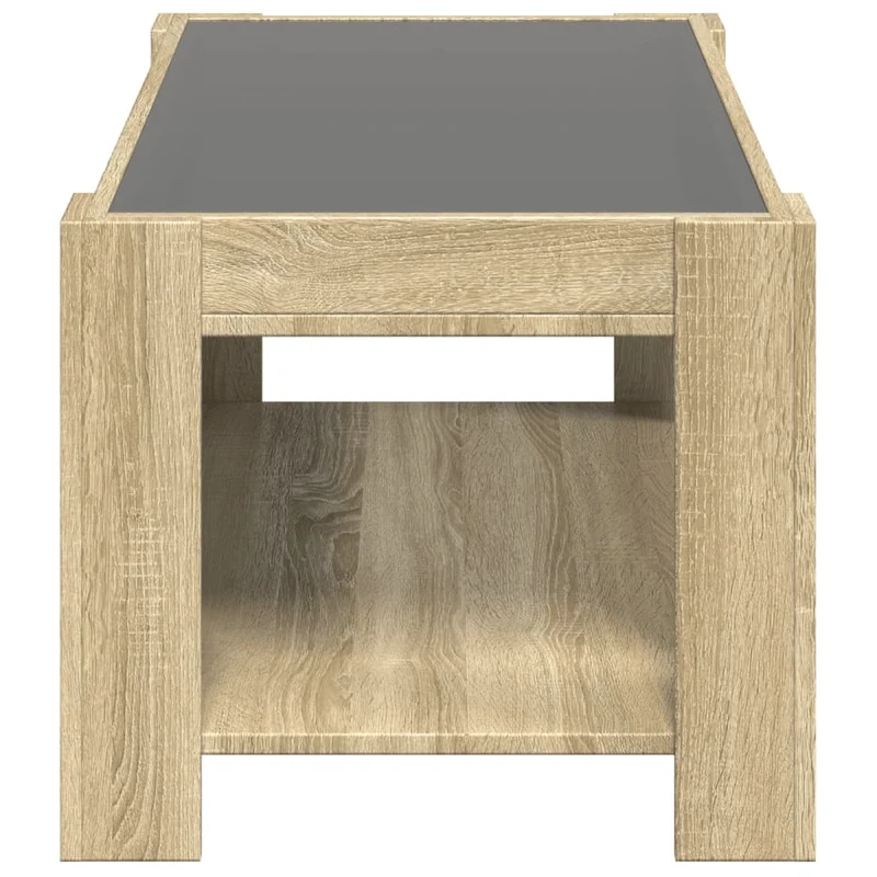 Table basse de salon design moderne avec LED 93 x 53 x 45 cm bois d'ingénierie couleur chêne et verre DEC037422