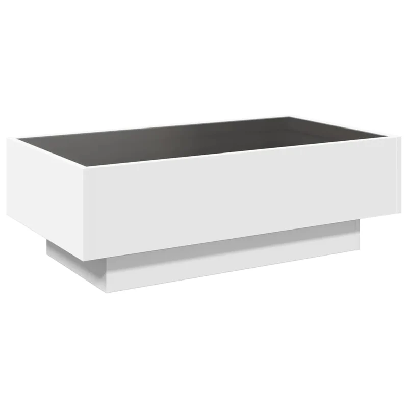 Table basse de salon design moderne avec LED 90 x 50 x 30 cm bois d'ingénierie blanc et verre DEC037391