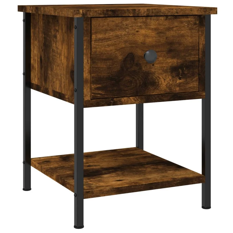 Lot de 2 tables de chevet avec tiroir et étagère 34 x 35,5 x 45cm bois d’ingénierie marron vieilli et fer DEC035799