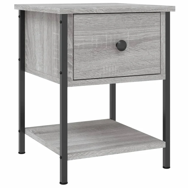 Lot de 2 tables de chevet avec tiroir et étagère 34 x 35,5 x 45cm bois ingénierie gris et fer DEC035647