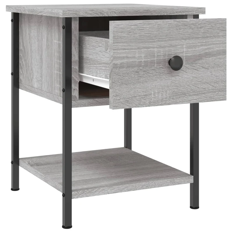 Lot de 2 tables de chevet avec tiroir et étagère 34 x 35,5 x 45cm bois ingénierie gris et fer DEC035647