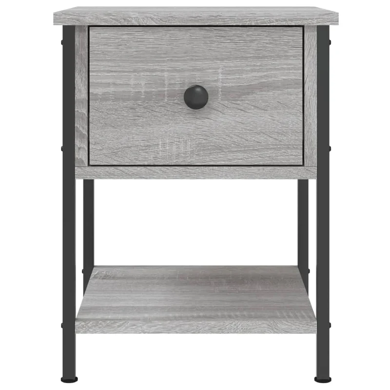 Lot de 2 tables de chevet avec tiroir et étagère 34 x 35,5 x 45cm bois ingénierie gris et fer DEC035647