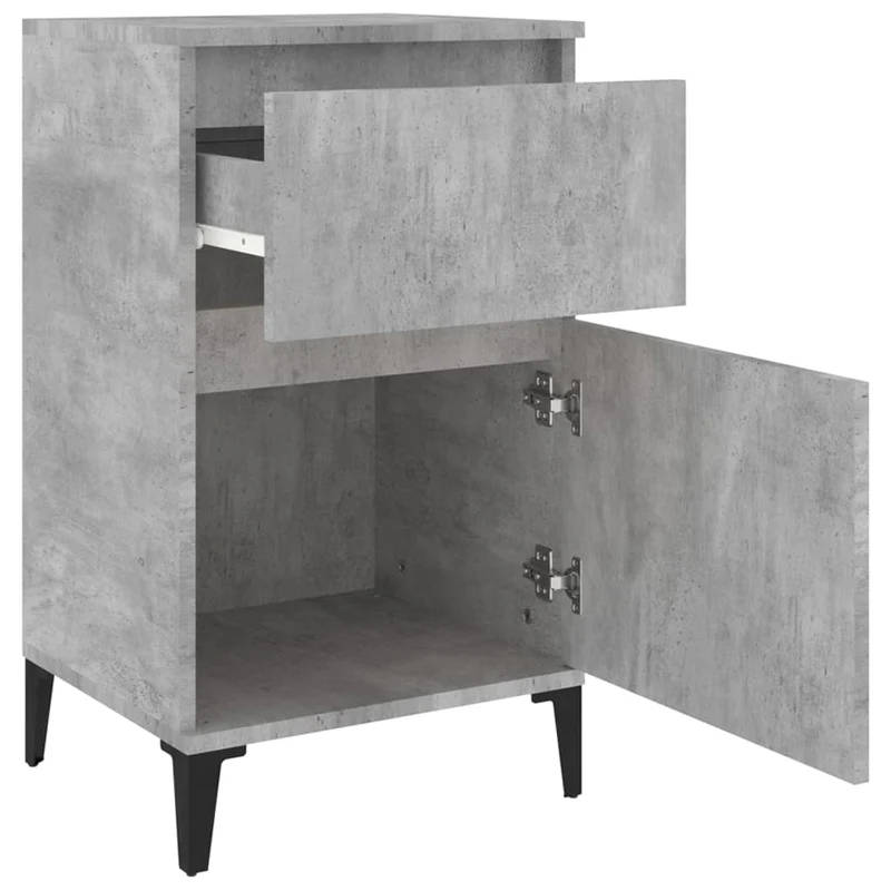 Table de chevet avec tiroir et compartiment avec porte 40 x 35 x 70 cm bois d'ingénierie gris et métal DEC034011
