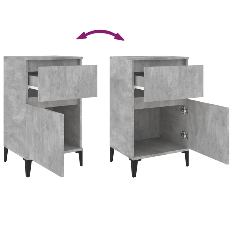 Table de chevet avec tiroir et compartiment avec porte 40 x 35 x 70 cm bois d'ingénierie gris et métal DEC034011