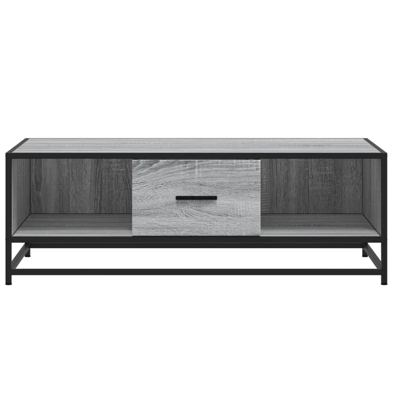 Table basse avec tiroir et compartiments ouverts style industriel 100 x 57 x 35 cm bois d'ingénierie gris et métal DEC039966