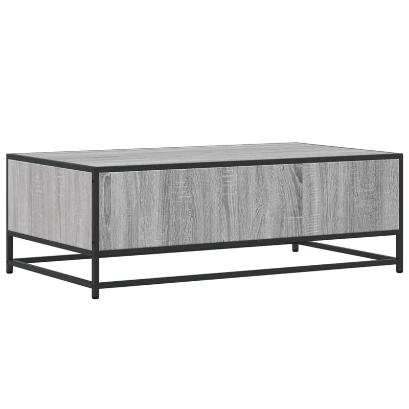 Table basse avec tiroir et compartiments ouverts style industriel 100 x 57 x 35 cm bois d'ingénierie gris et métal DEC039966