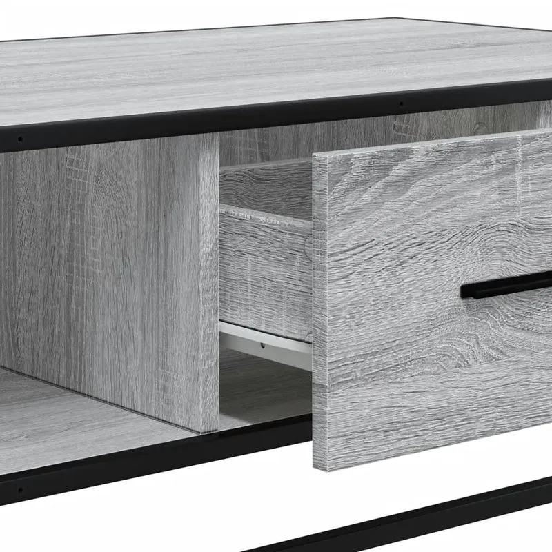Table basse avec tiroir et compartiments ouverts style industriel 100 x 57 x 35 cm bois d'ingénierie gris et métal DEC039966