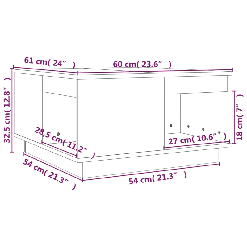 Table basse design moderne et contemporaine 60 x 61 x 32,5 cm bois massif de pin marron DEC039489