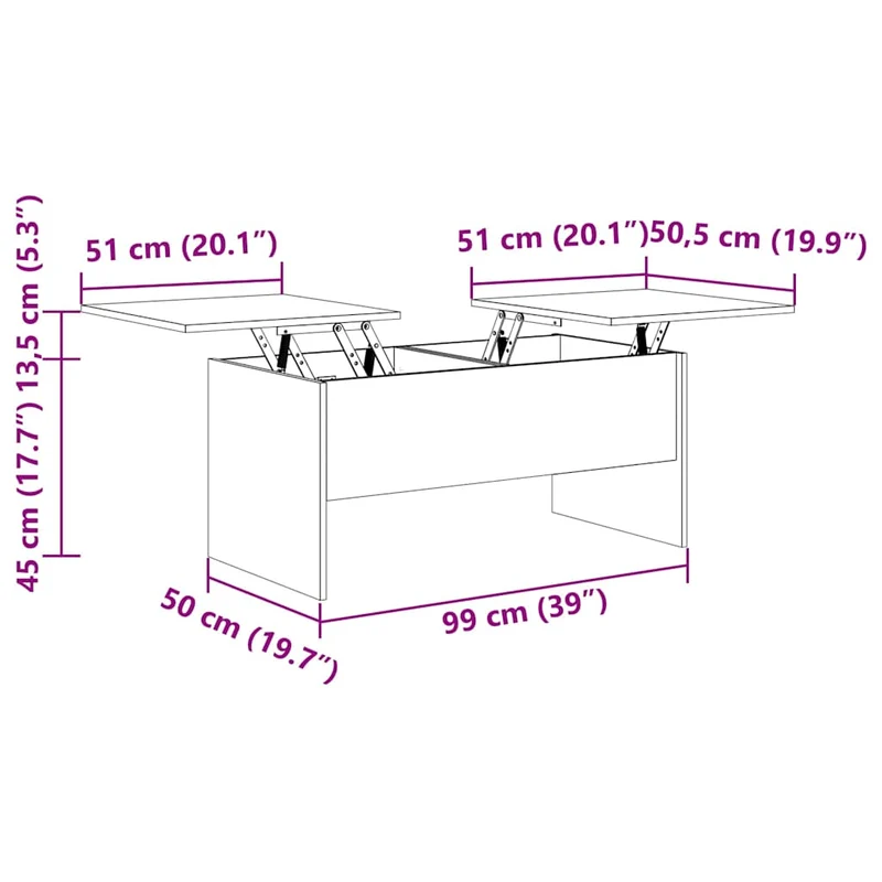 Table basse avec plateau relevable design moderne et contemporain 102 x 50,5 x 46,5 cm bois d'ingénierie gris DEC039246