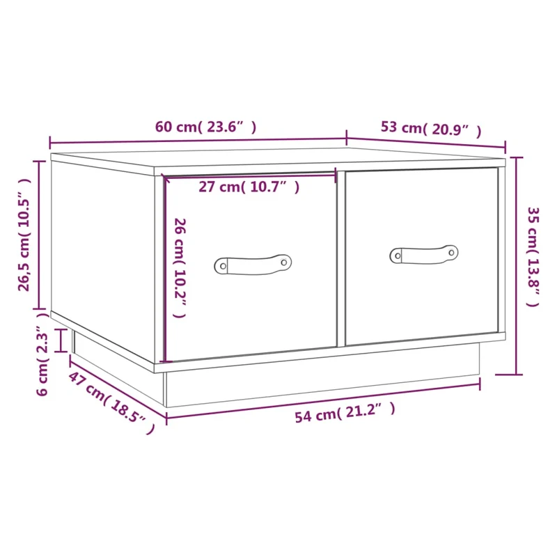 Table basse design moderne et contemporaine 60 x 53 x 35 cm bois massif de pin gris DEC039186