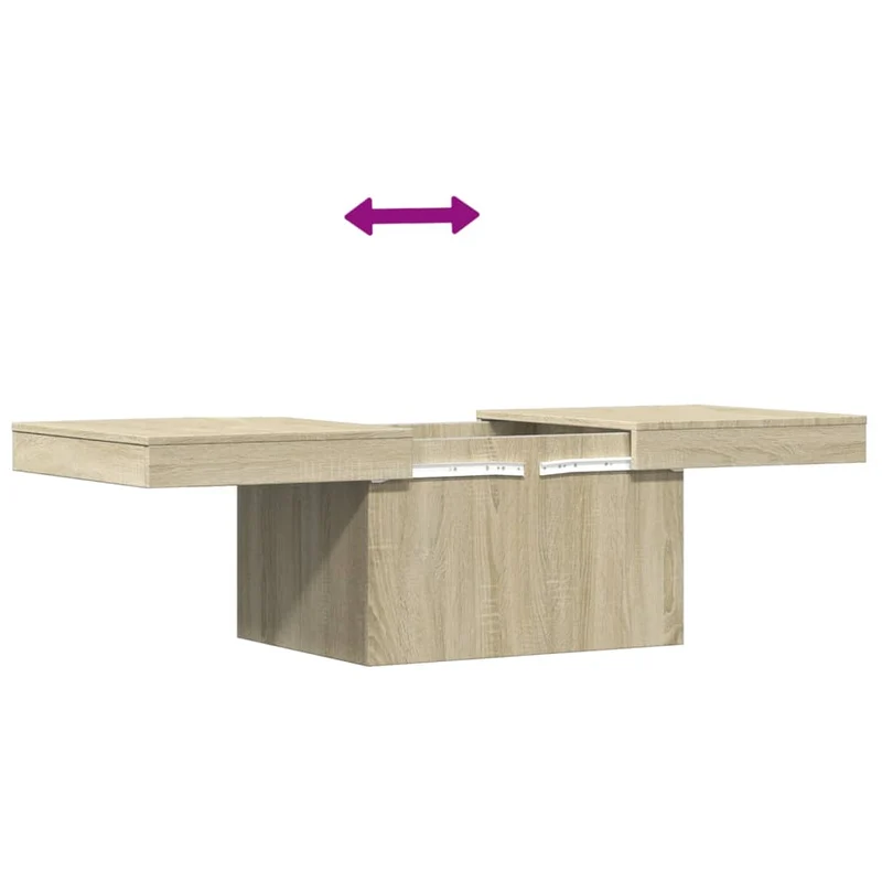 Table basse plateau coulissant design moderne et contemporaine 100 x 55 x 40 cm bois d'ingénierie couleur chêne DEC038881
