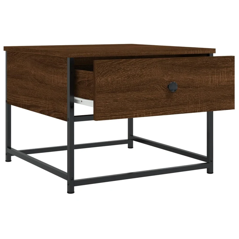 Table basse avec tiroir design industriel 51 x 51 x 40 cm bois d'ingénierie marron avec métal DEC038689