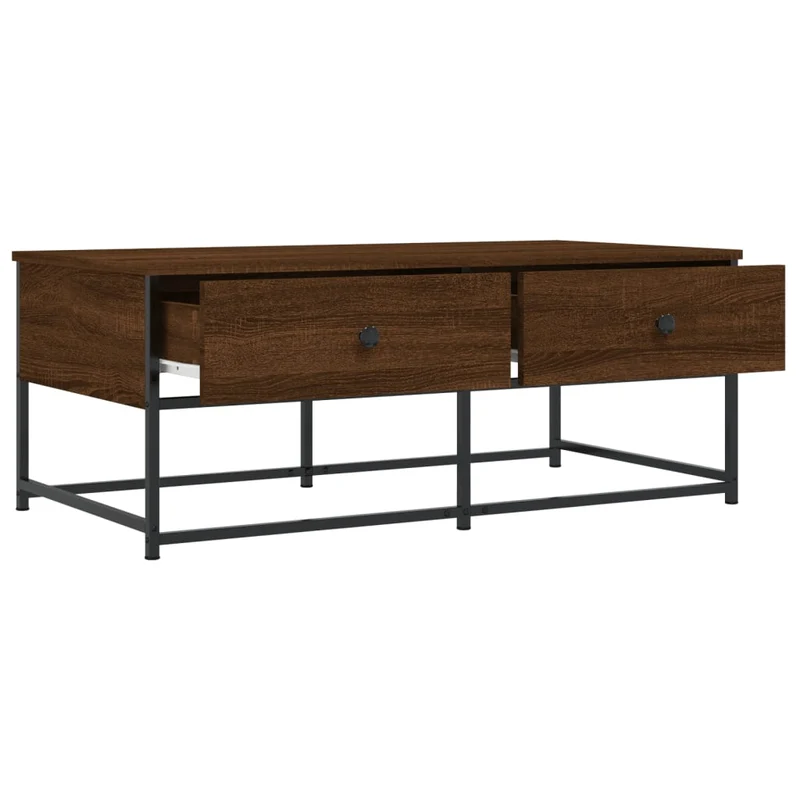 Table basse avec deux tiroirs design industriel moderne 100 x 51 x 40 cm bois d'ingénierie marron et métal DEC038604