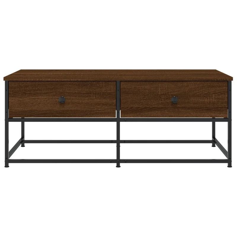 Table basse avec deux tiroirs design industriel moderne 100 x 51 x 40 cm bois d'ingénierie marron et métal DEC038604