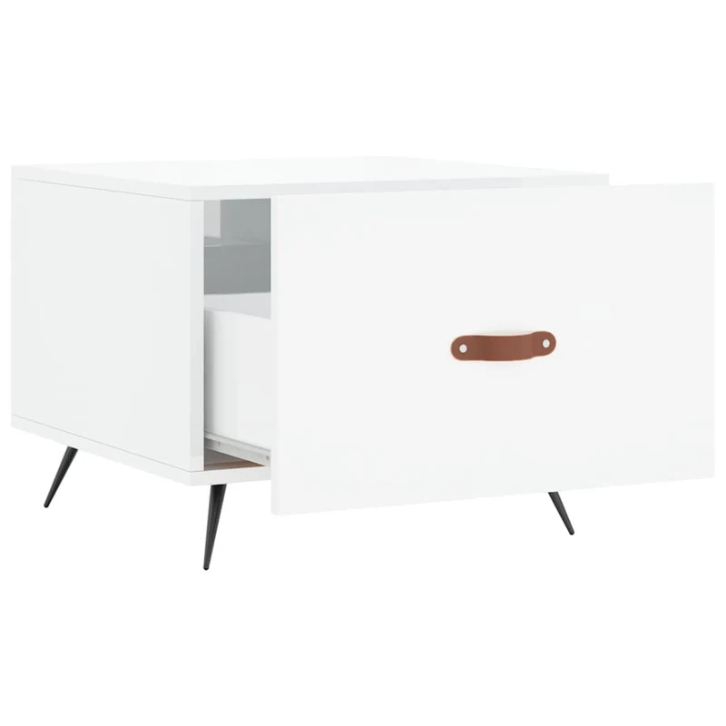 Table basse avec tiroir design moderne et contemporaine 50 x 50 x 40 cm bois d'ingénierie blanc brilliant et fer DEC038105