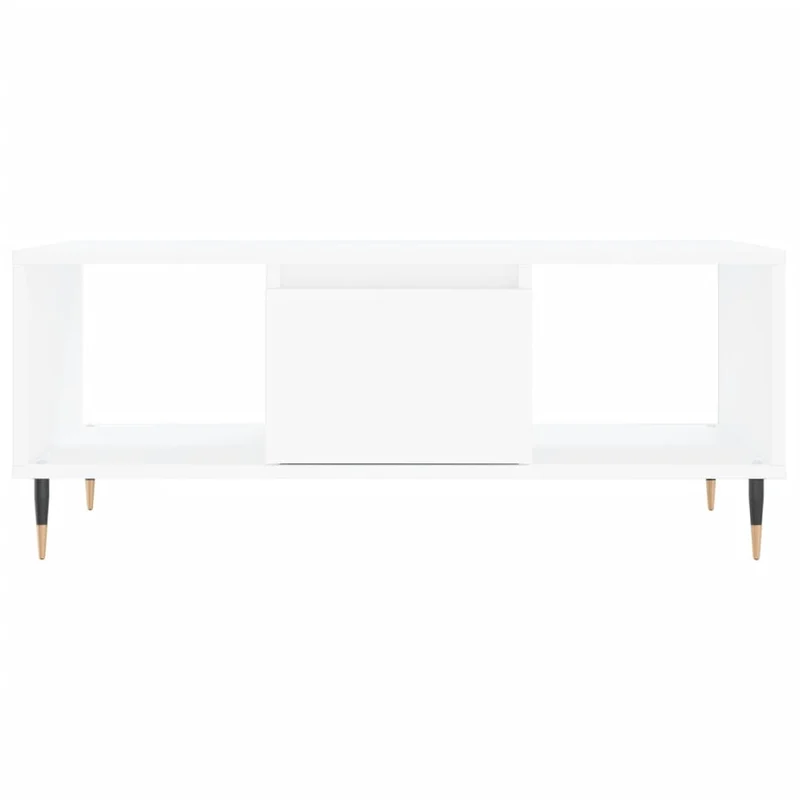 Table basse avec tiroir et 2 compartiments design moderne et contemporain 90 x 50 x 36,5 cm bois d'ingénierie blanc et métal DEC038002