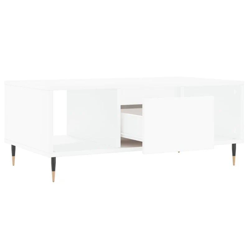 Table basse avec tiroir et 2 compartiments design moderne et contemporain 90 x 50 x 36,5 cm bois d'ingénierie blanc et métal DEC038002