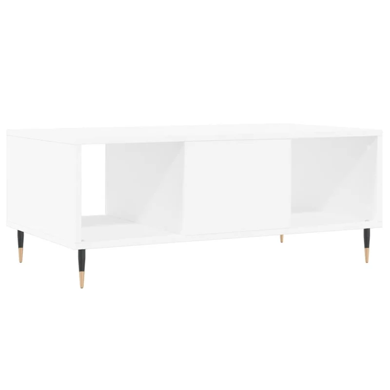 Table basse avec tiroir et 2 compartiments design moderne et contemporain 90 x 50 x 36,5 cm bois d'ingénierie blanc et métal DEC038002
