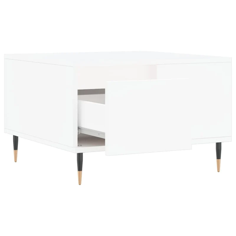 Table basse avec tiroir design moderne et contemporaine 55 x 55 x 36,5 cm bois d'ingénierie blanc et métal DEC037898