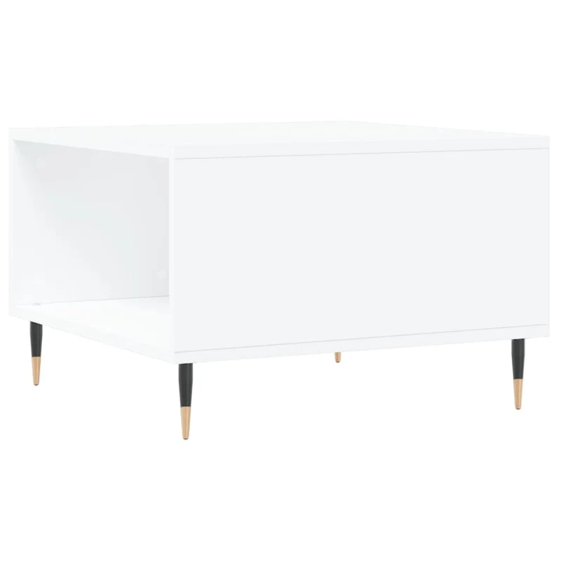 Table basse avec tiroir design moderne et contemporaine 55 x 55 x 36,5 cm bois d'ingénierie blanc et métal DEC037898