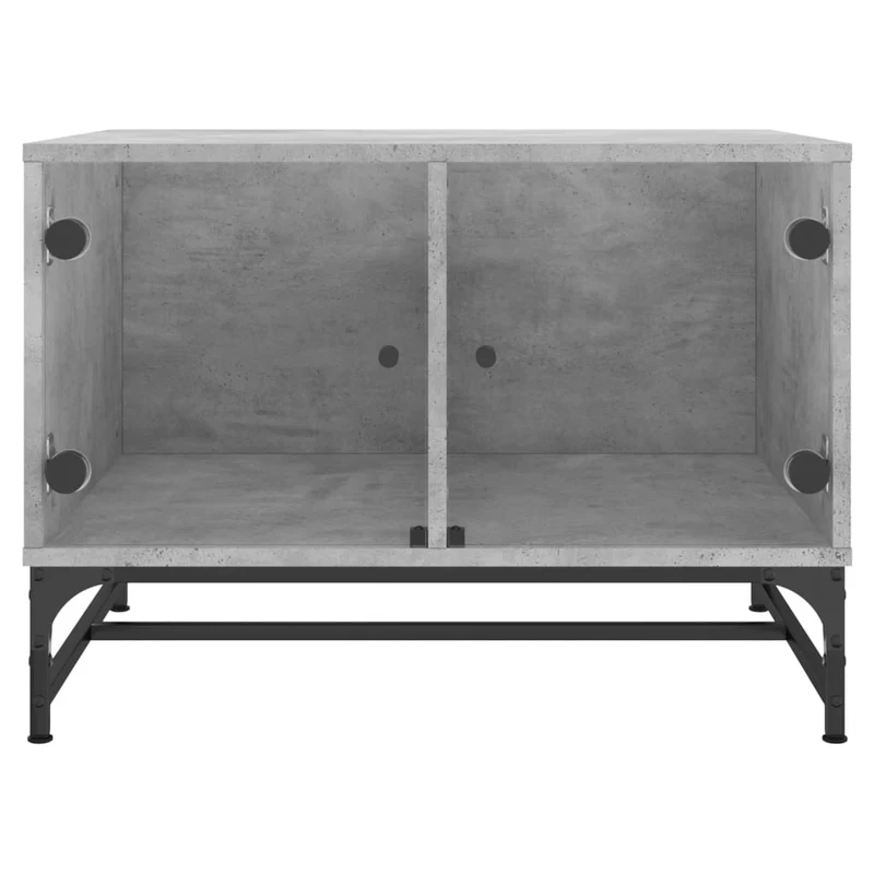 Table basse de salon design moderne avec portes en verre 68,5 x 50 x 50 cm bois d'ingénierie gris verre et acier DEC037735