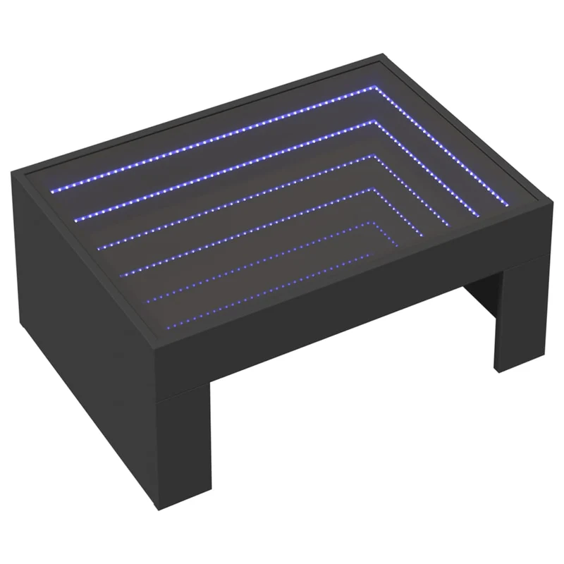Table basse de salon design moderne avec LED 70 x 50 x 30 cm bois d'ingénierie noir et verre DEC037515