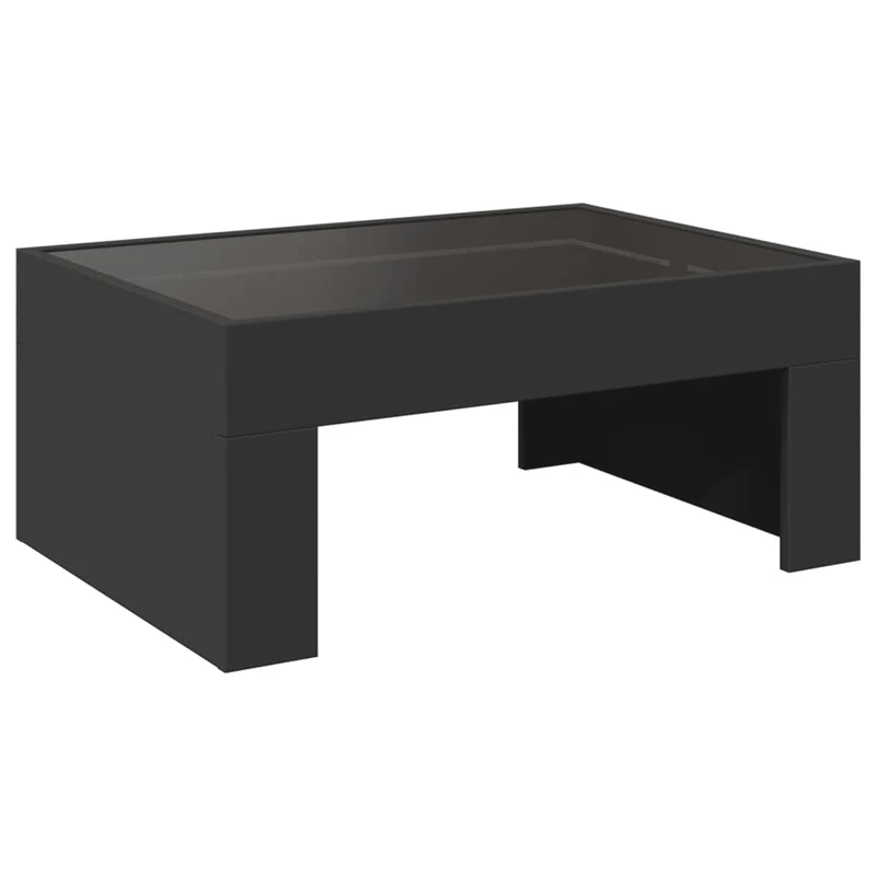 Table basse de salon design moderne avec LED 70 x 50 x 30 cm bois d'ingénierie noir et verre DEC037515